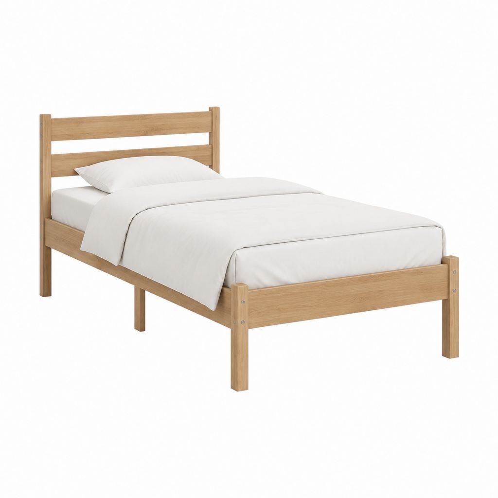 Einzelbett Bettgestell Natur Eiche Massivholz Rechteckig 90 x 200 cm