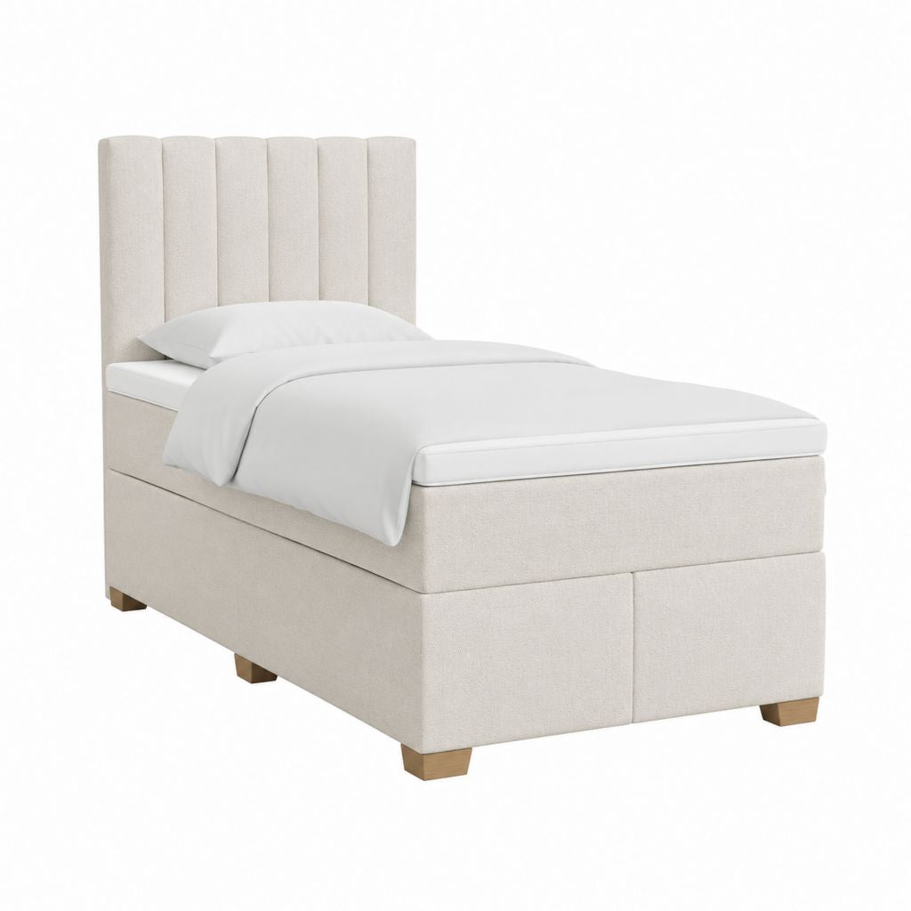 Boxspringbett 90 x 200 cm Creme mit Polyesterbezug und gepolstertem Kopfteil