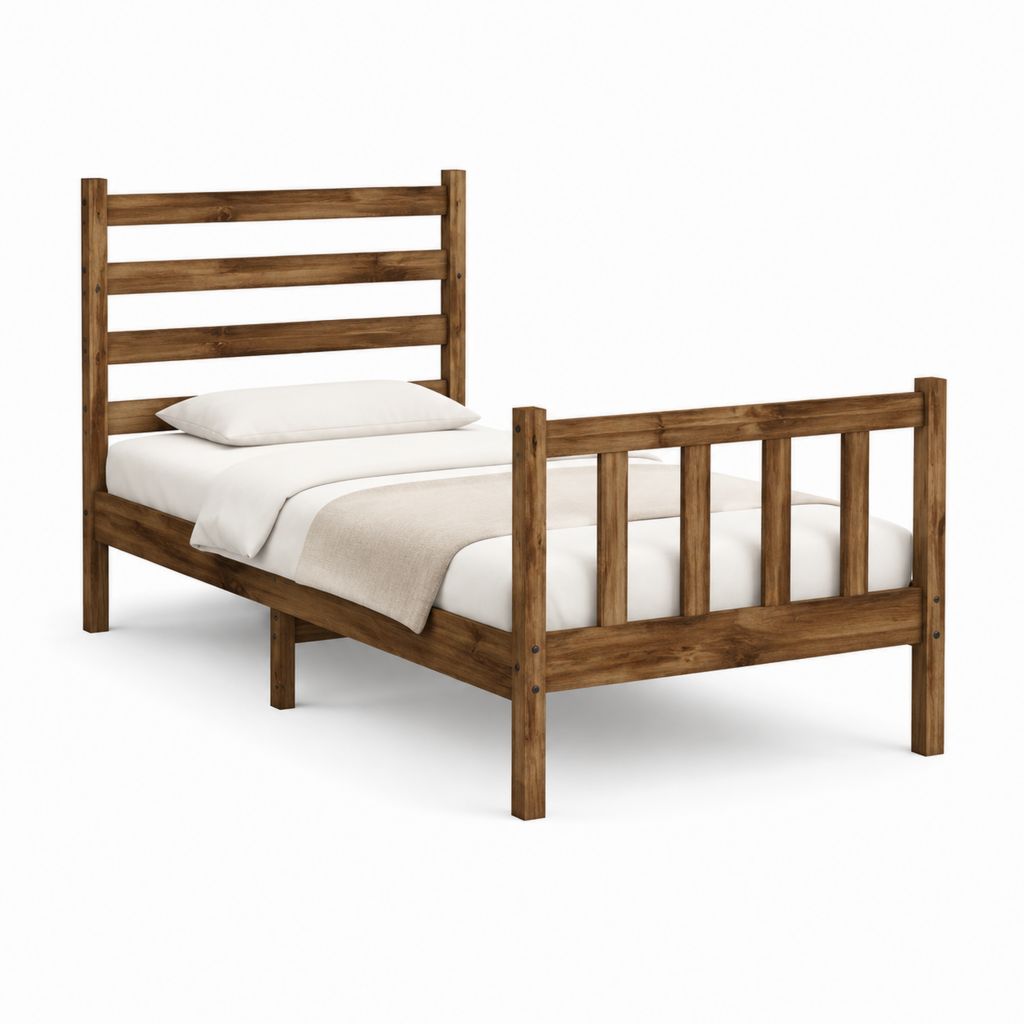Einzelbett Bettgestell Braun aus massivem Kiefernholz 90 x 200 cm