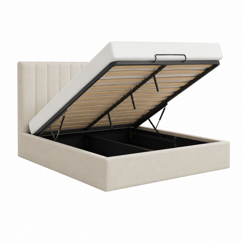 Polsterbett mit Bettkasten Beige Polyester 160 x 200 cm mit Gasdruckfeder