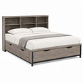 Stauraumbett Doppelbett in Grau Eichenoptik mit Regal-Kopfteil und Schubladen 160 x 200 cm