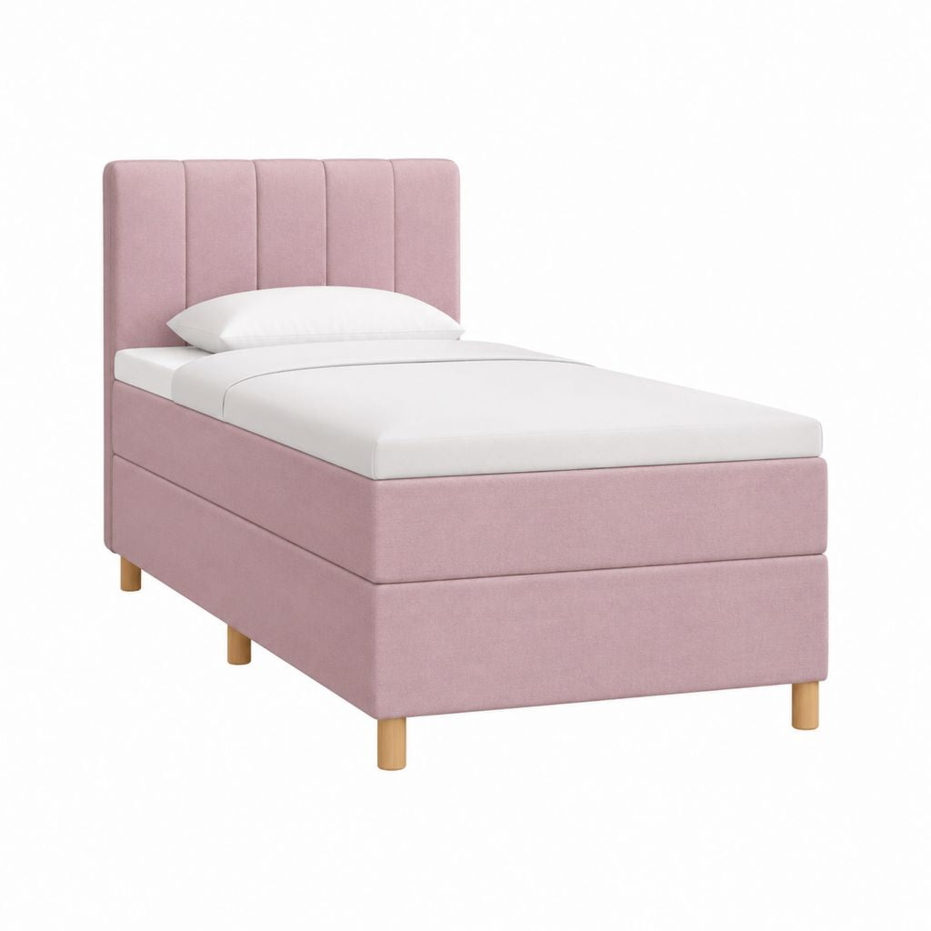 Polsterbett Einzelbett Rosa mit Polyesterbezug und Holzfüßen 90 x 200 cm