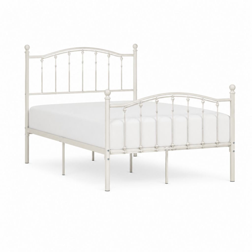 Metallbett Bettgestell Weiß Stahl 140 x 200 cm mit gebogenem Kopfteil