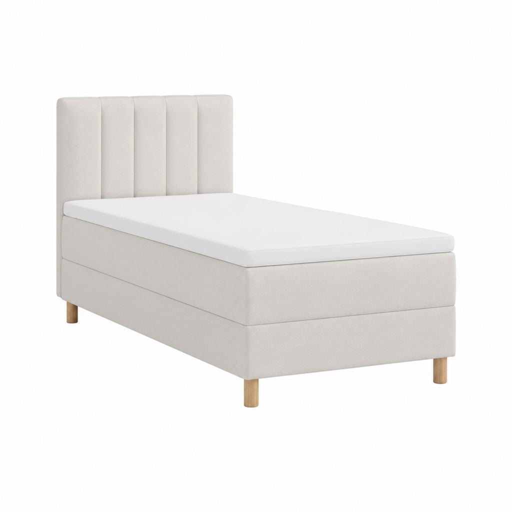 Polsterbett Einzelbett Beige Polyester Rechteckig mit Matratze 90 x 200 cm