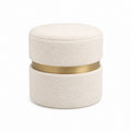 Runder Fußhocker Creme Bouclé-Polyester mit goldfarbenem Edelstahlring Ø 45 x H 43 cm