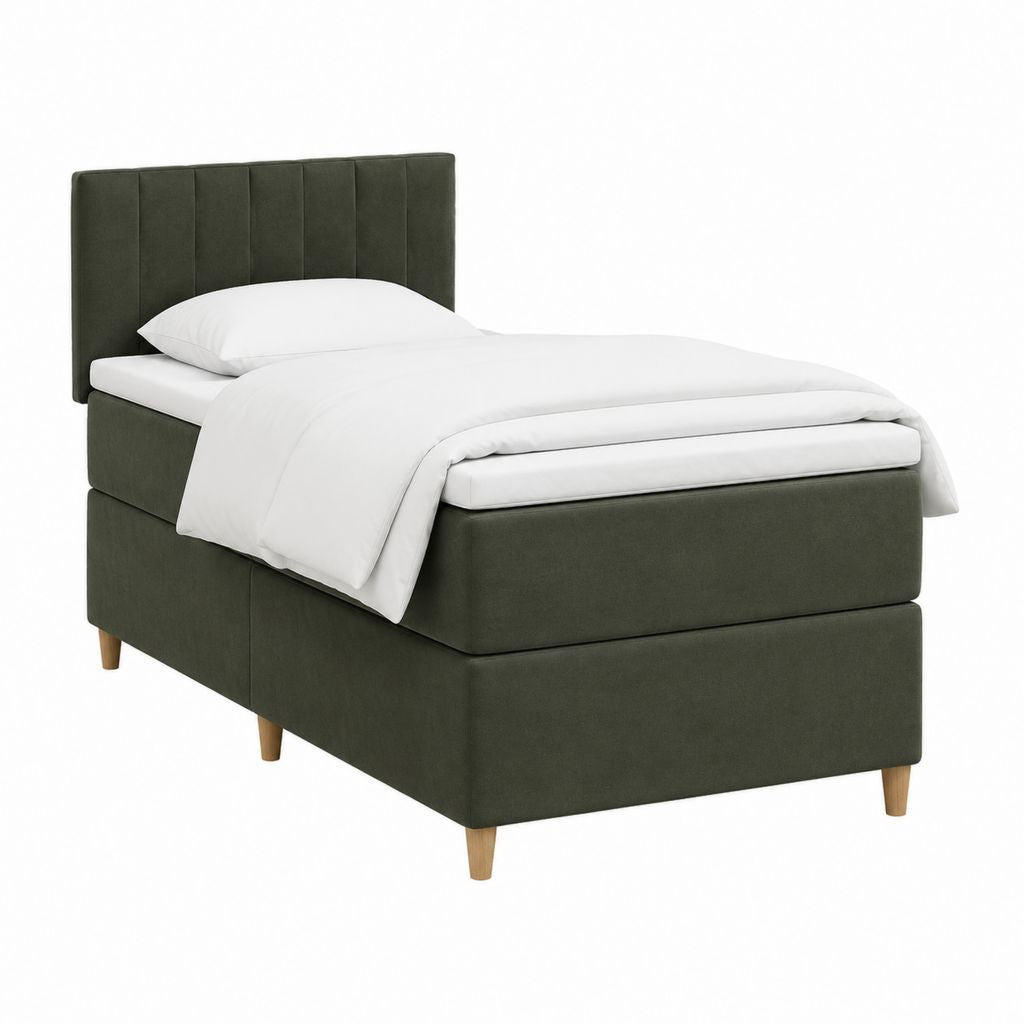 Boxspringbett 90 x 200 cm Dunkelgrün Polyester Samt mit gepolstertem Kopfteil