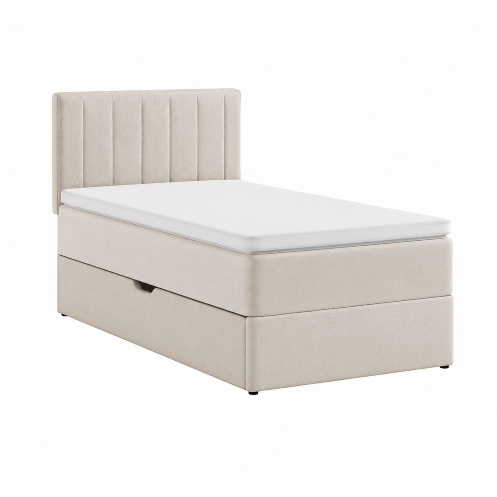 Polsterbett mit Bettkasten und Matratze Beige Polyester 90 x 200 cm