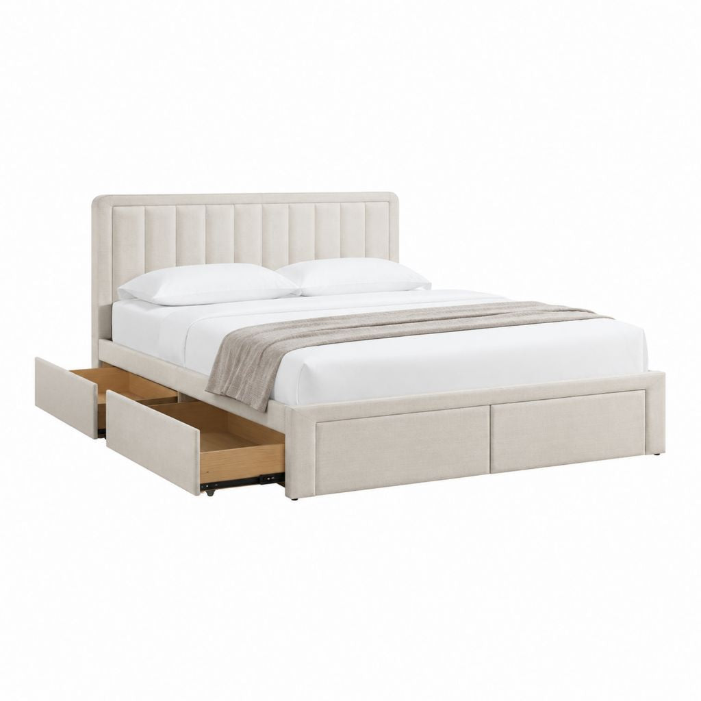 Polsterbett mit 4 Schubladen Beige Polyester 160 x 200 cm