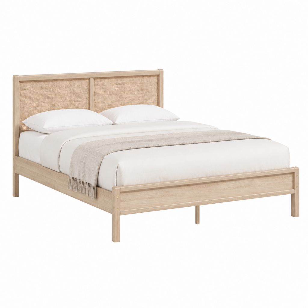 Doppelbettgestell Natur Massivholz Rattan Rechteckig 160 x 200 cm
