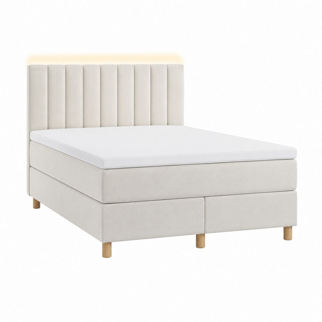 Boxspringbett mit Matratze Creme Polyester rechteckig 180 x 200 cm Gesamtmaß 200 x 180 x 120 cm