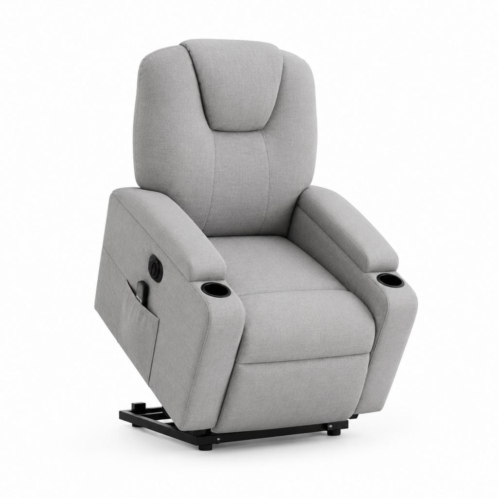 Relaxsessel Fernsehsessel hellgrau aus 100 % Polyester Hochlehner mit Liegefunktion 91 x 86 x 106 cm