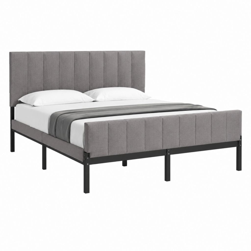 Polsterbett Doppelbett Grau mit Polyesterbezug und Stahlrahmen 160 x 200 cm