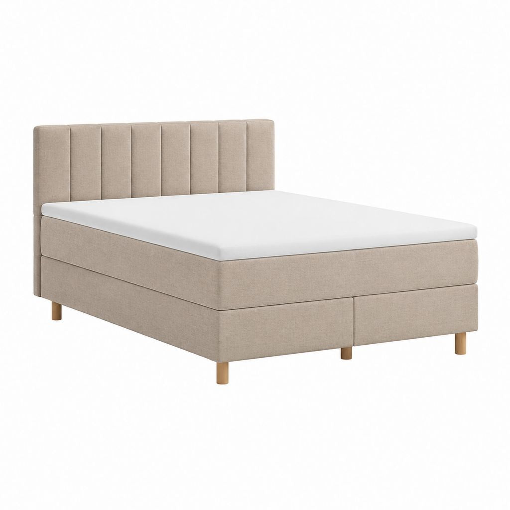 Boxspringbett Beige mit Polyesterbezug und Massivholzfüßen 180 x 200 cm